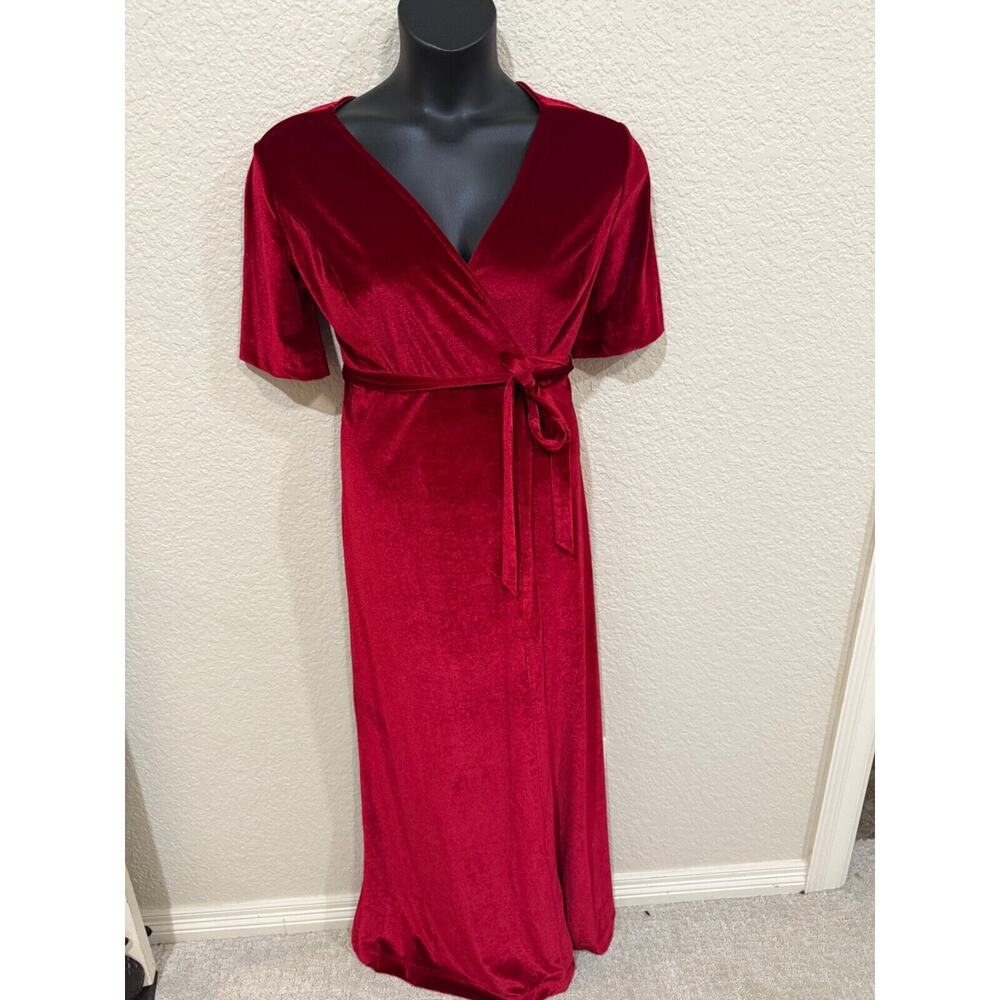 Stretch Velvet Burgundy Red Maxi Wrap Dress Flutter Sleeve Sz 4 Party Wedding